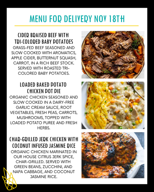 Menu for a delivery Tuesday November 18th