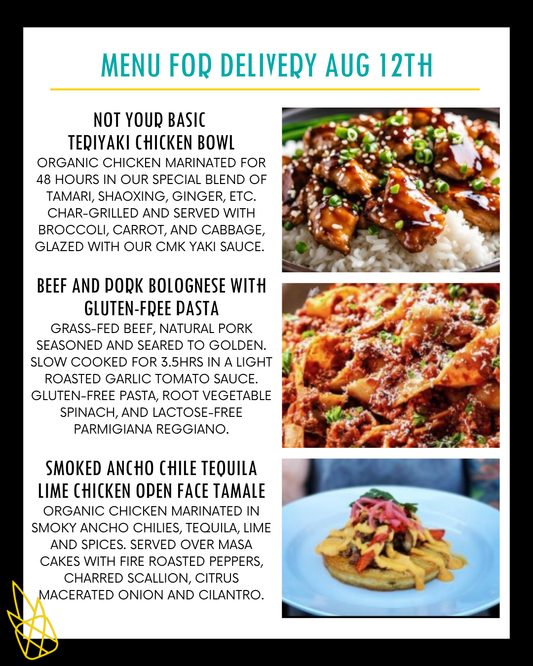 Menu for a delivery Tuesday August 12th
