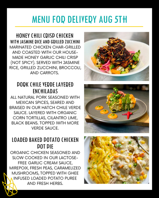 Menu for a delivery Tuesday August 5th