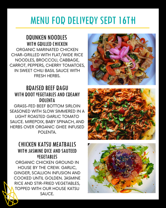 Menu for a delivery Tuesday September 16th