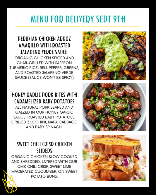 Menu for a delivery Tuesday September 9th