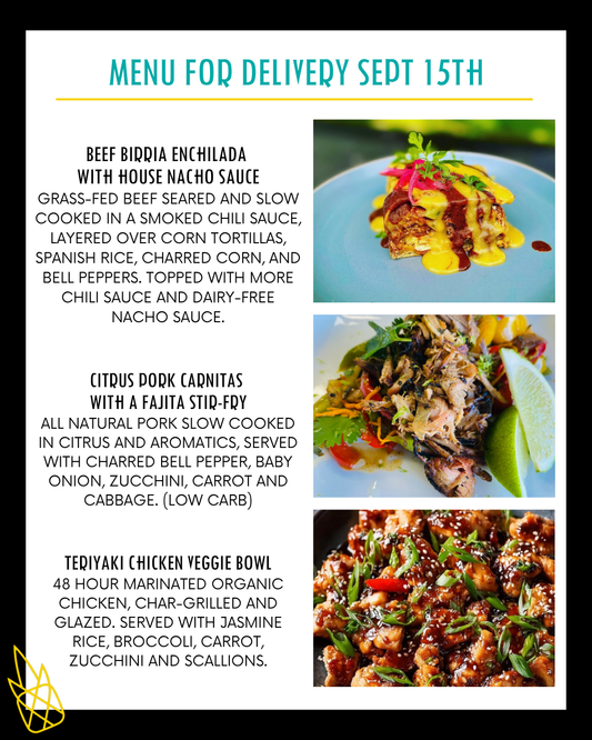 Menu for a delivery Tuesday September 15th