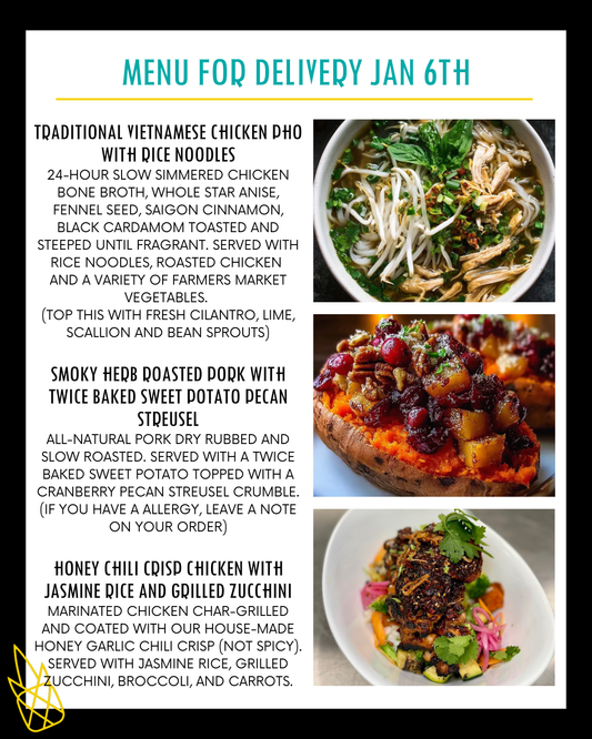Menu for a delivery Tuesday January 6th 2026