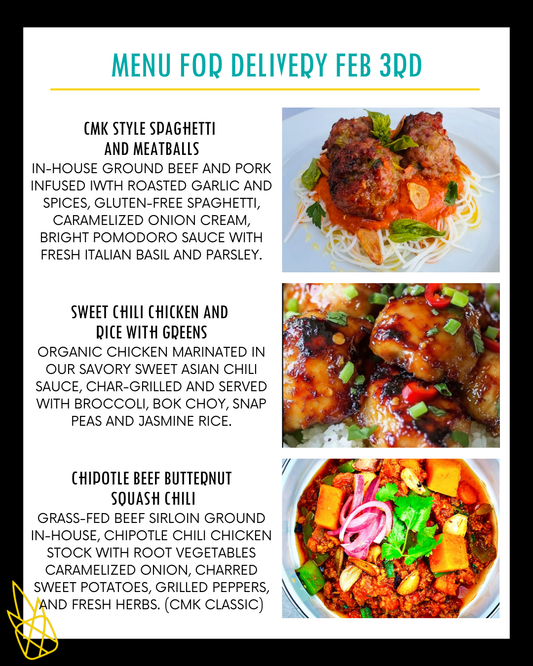 Menu for a delivery Tuesday February 3rd