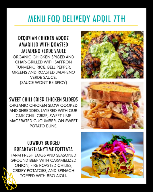 Menu for a delivery Tuesday April 7th
