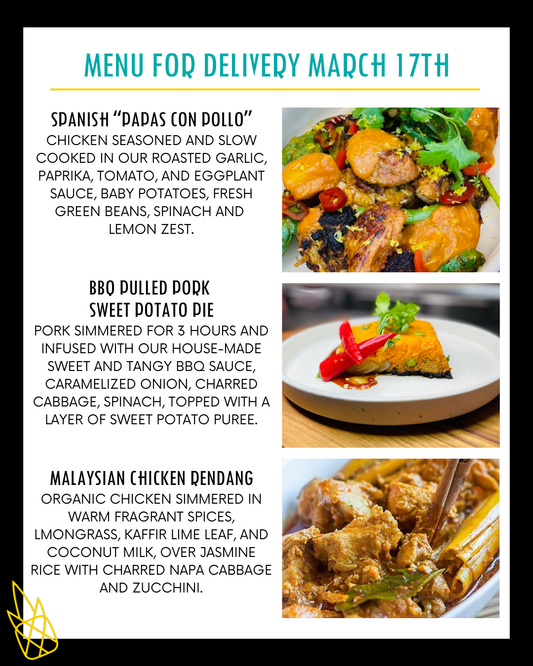Menu for a delivery Tuesday March 17th