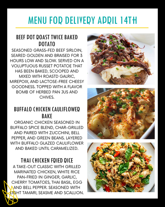 MENU FOR A DELIVERY TUESDAY APRIL 14TH