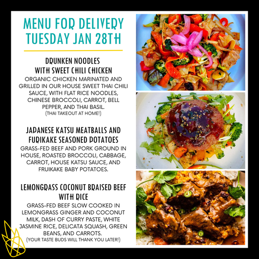 Menu for a delivery Tuesday January 28th