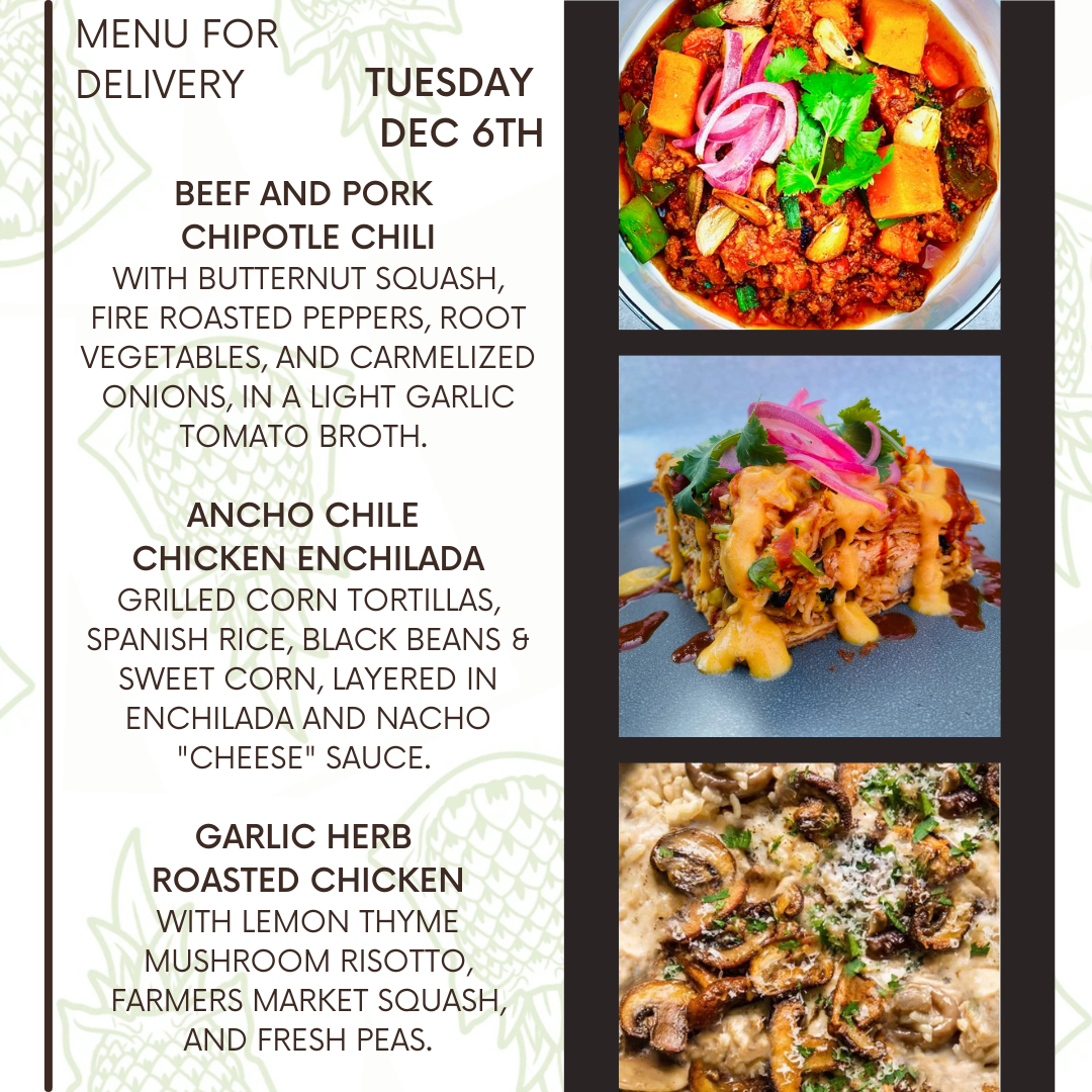 Menu for a delivery Tuesday December 6th – Clean Machine Kitchen