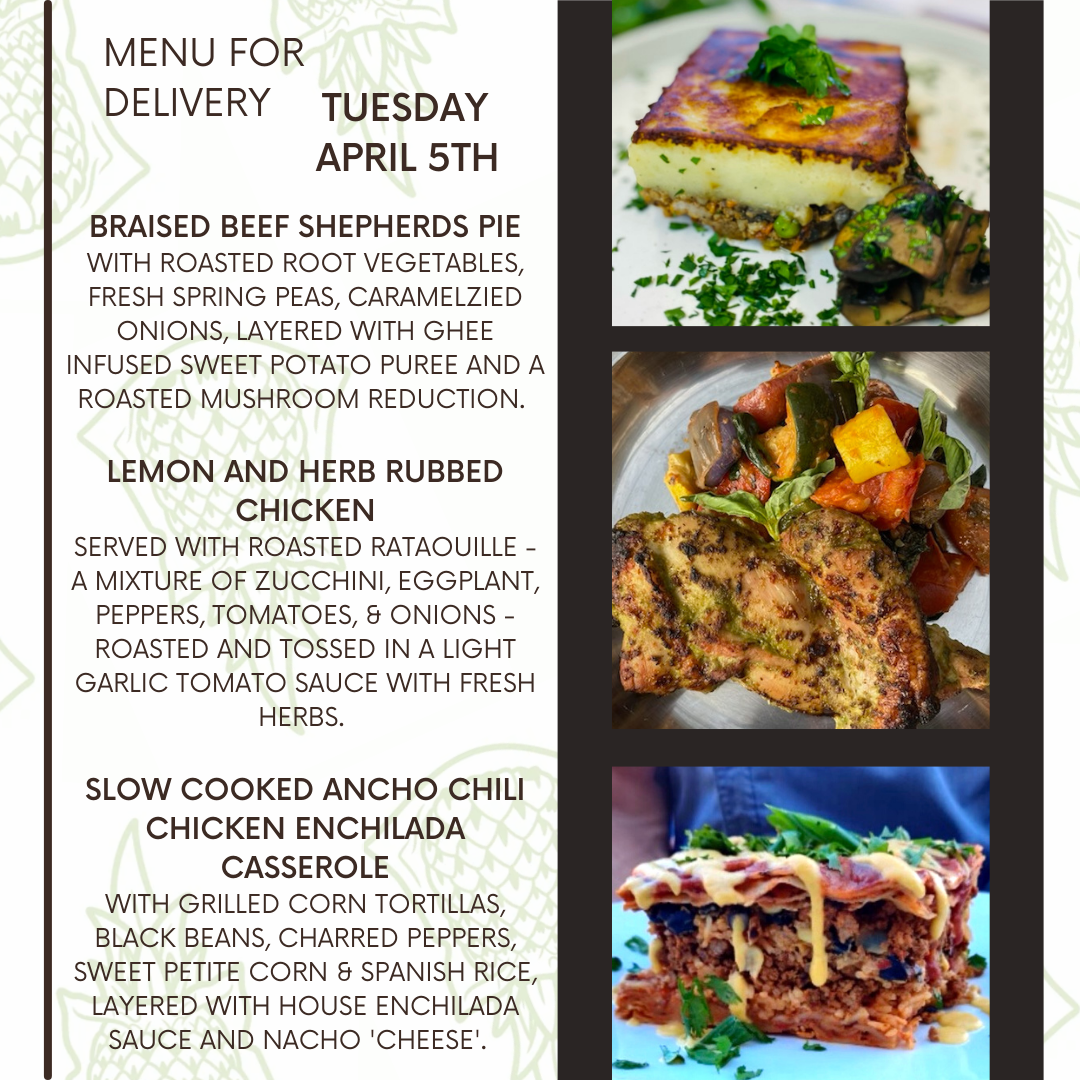 Menu for a delivery Tuesday April 5th