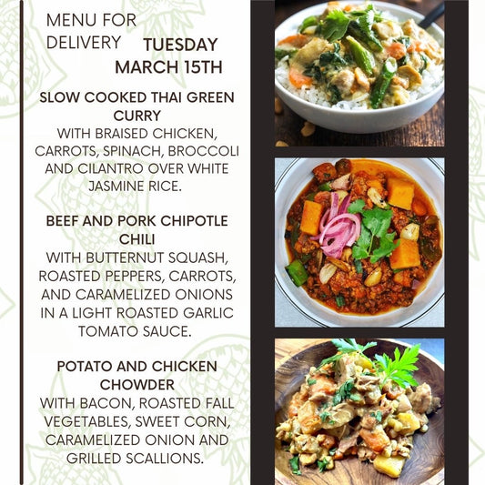 Menu for a delivery Tuesday March 15th