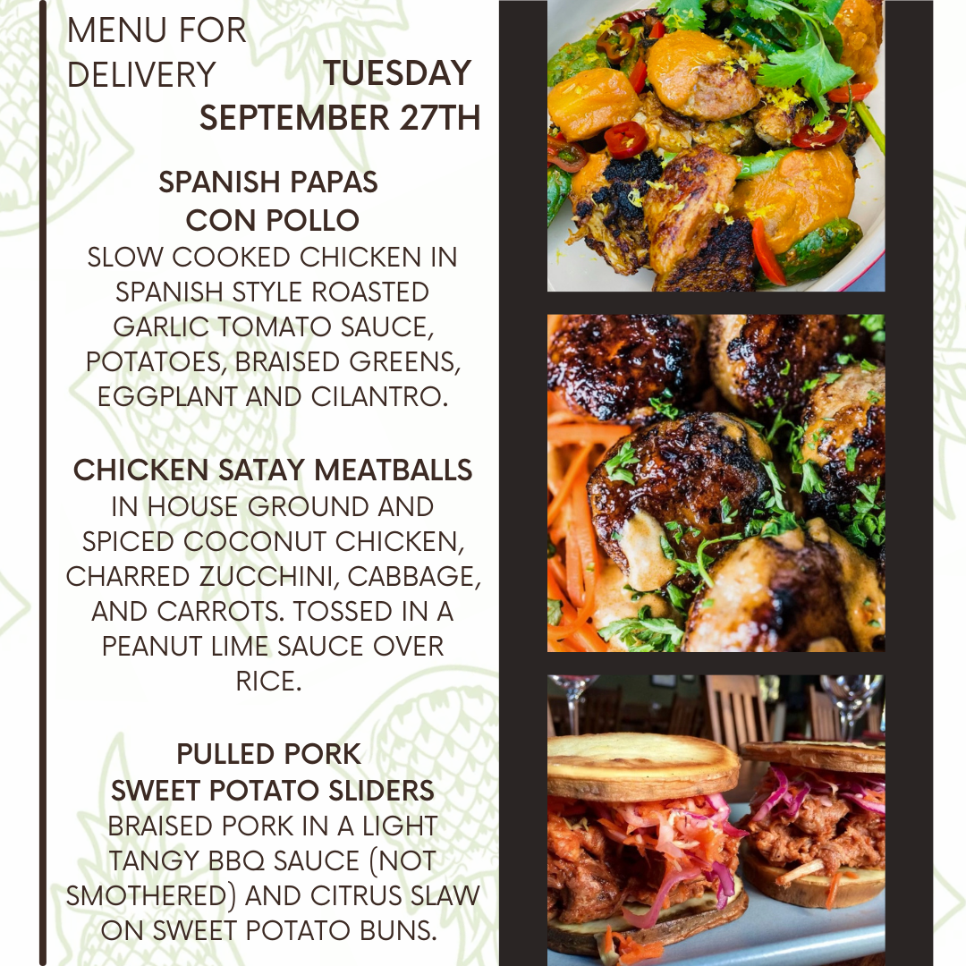 Menu for a delivery Tuesday September 27th – Clean Machine Meals
