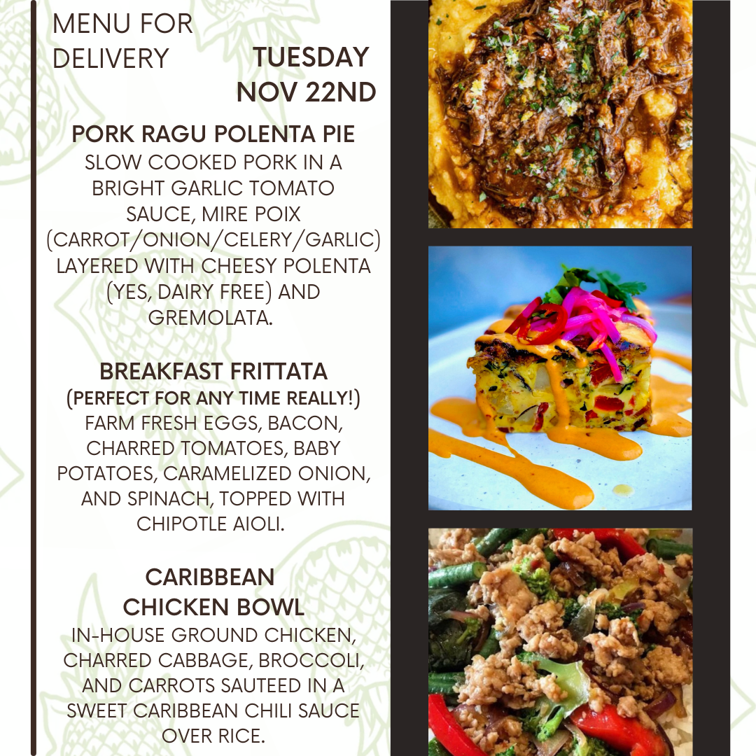 Menu for a delivery Tuesday November 22nd – Clean Machine Kitchen