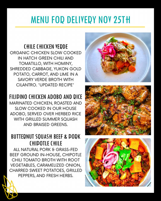 Menu for a delivery Tuesday  November 25th