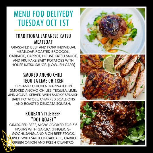 Menu for a delivery Tuesday October 1st