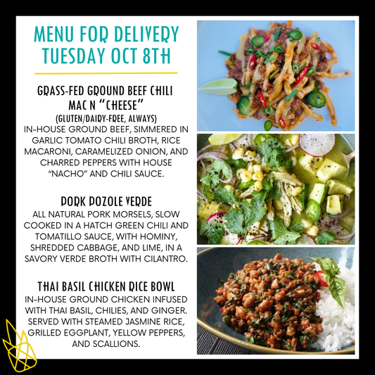 Menu for a delivery Tuesday October 8th