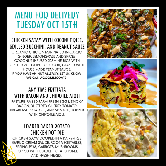 Menu for a delivery Tuesday October 15th