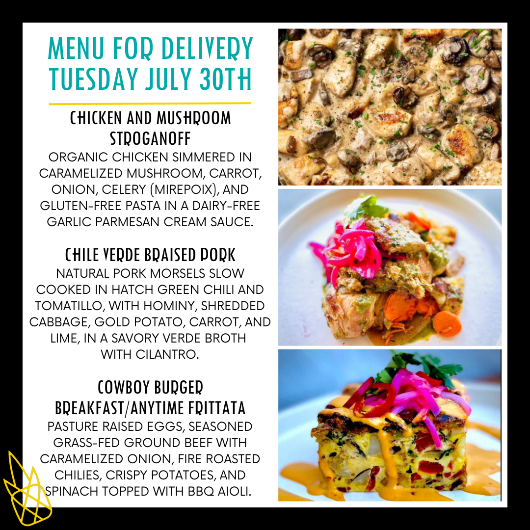 Menu for a delivery Tuesday July 30the