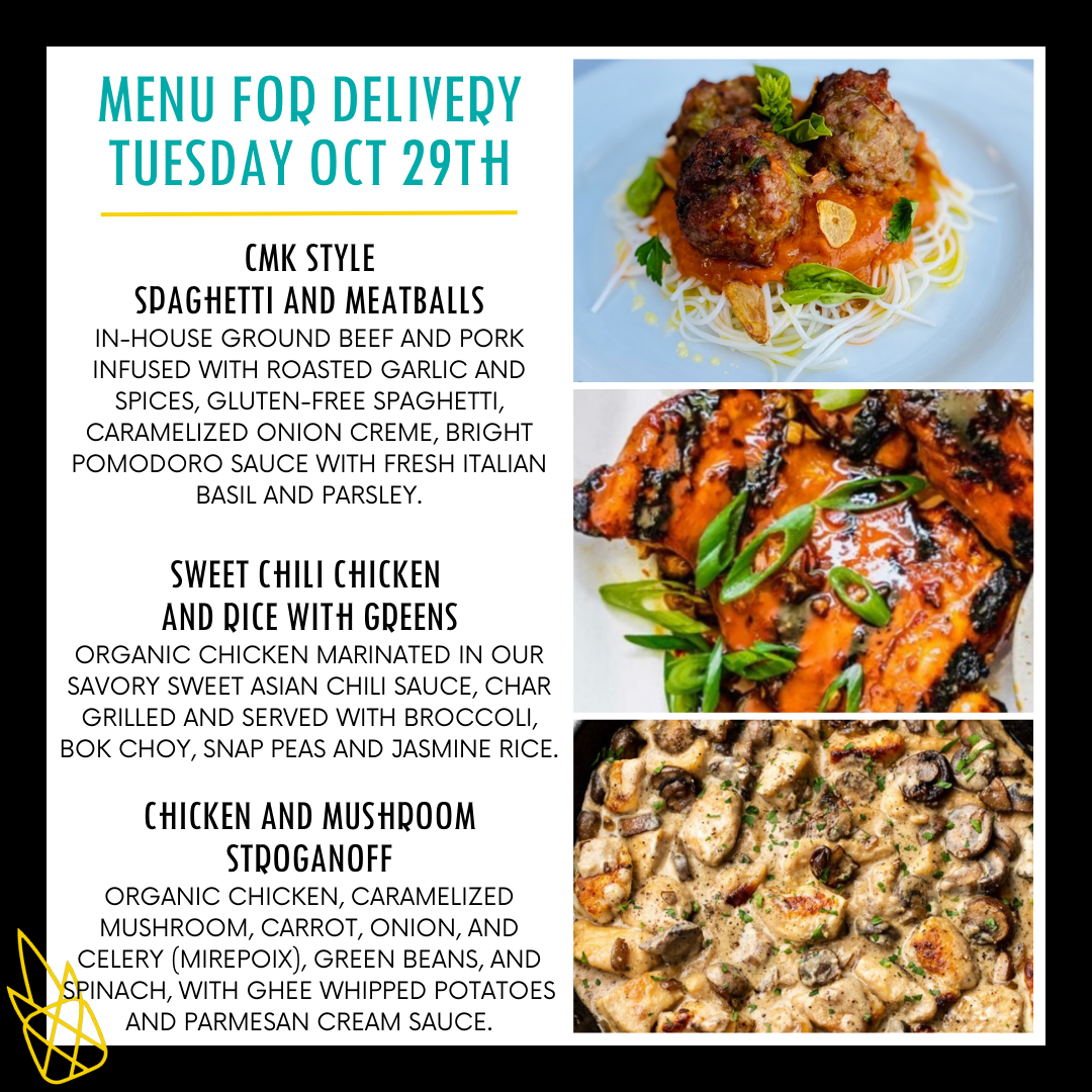 Menu for a delivery Tuesday October 29th