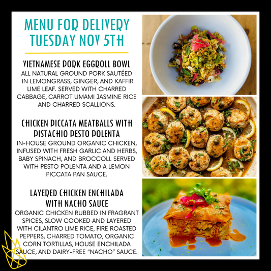 Menu for a delivery Tuesday November 5th