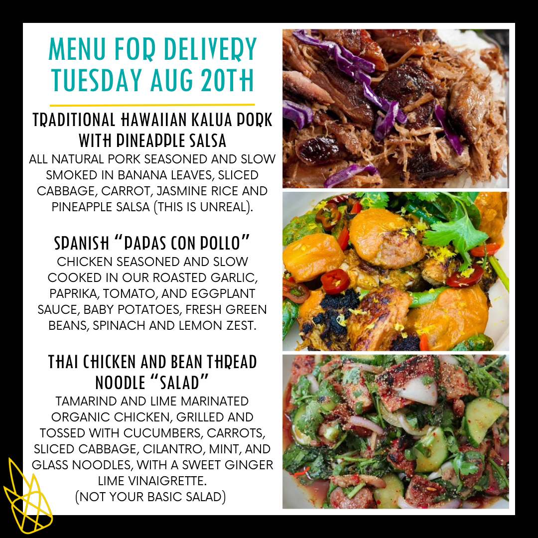 Menu for a delivery Tuesday August 20th