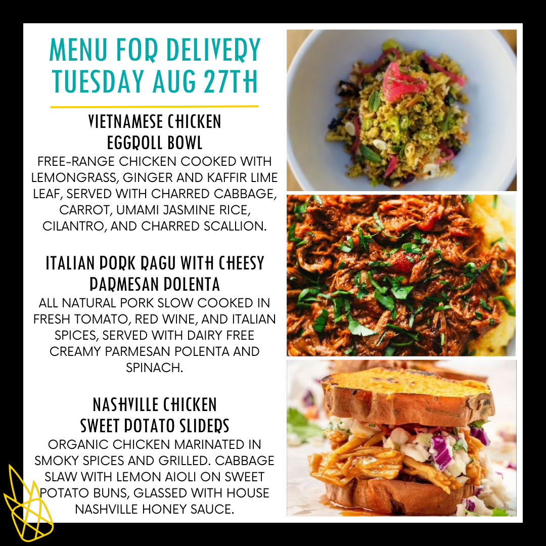 Menu for a delivery Tuesday August 27th