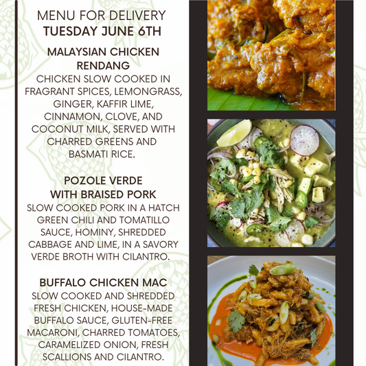 Menu for a delivery Tuesday June 6th