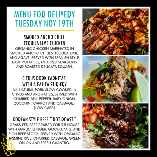 Menu for a delivery Tuesday November 19th