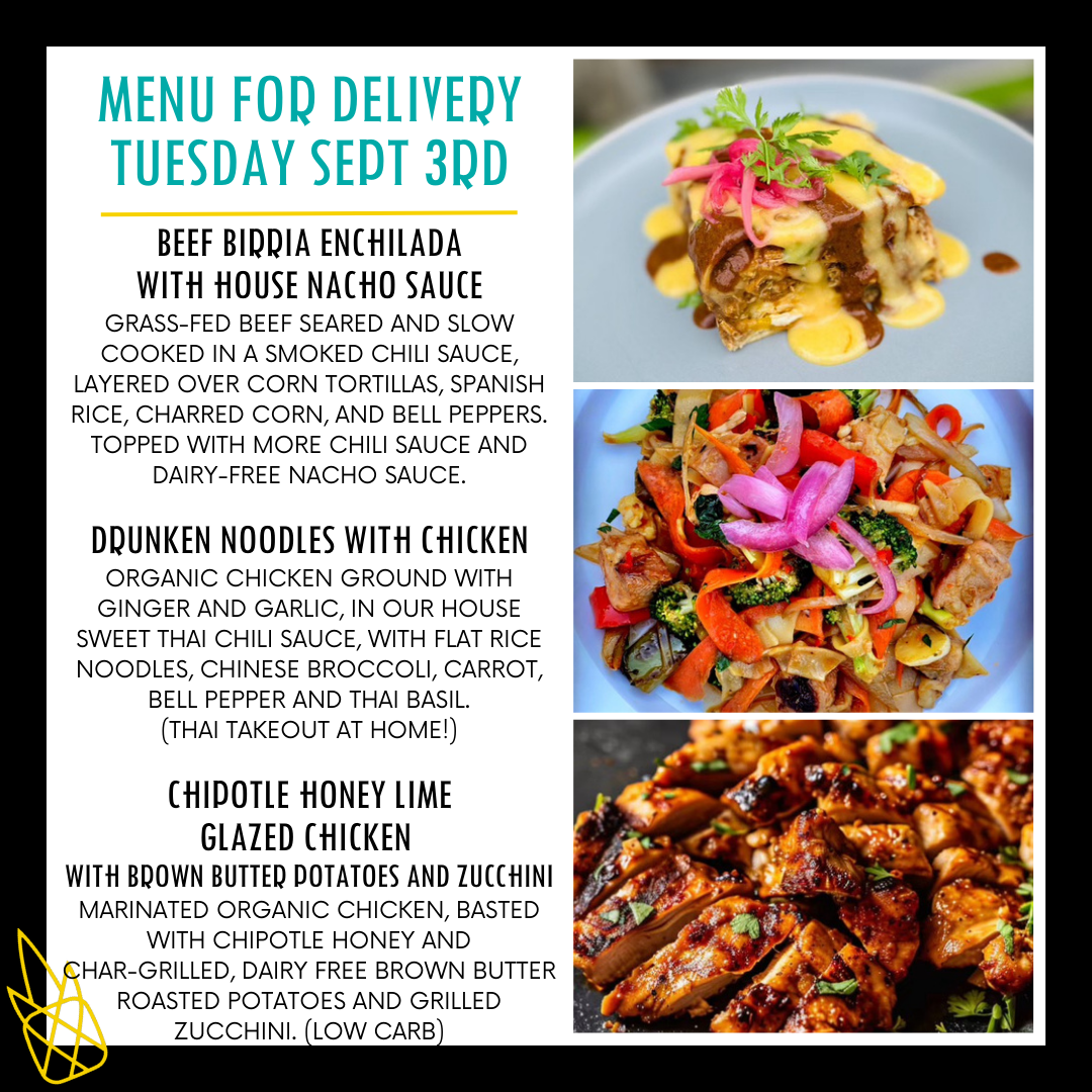 Delivery In Menu Menu for a delivery Tuesday September 3rd – Clean Machine Kitchen