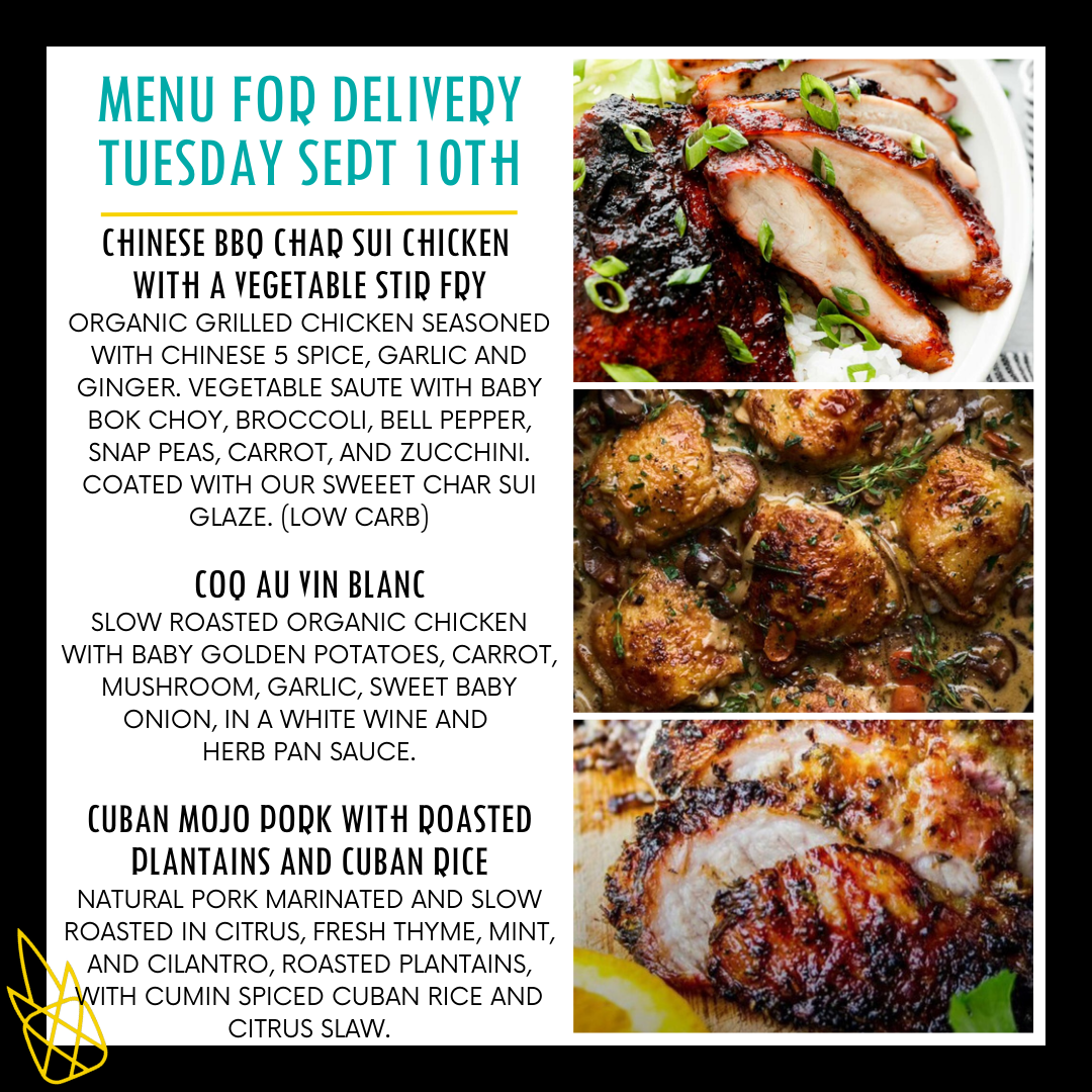 Menu for a delivery Tuesday September 10th