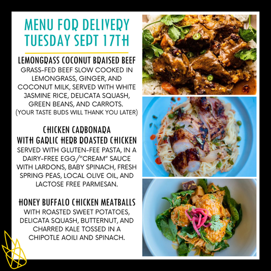 Menu for a delivery Tuesday September 17th