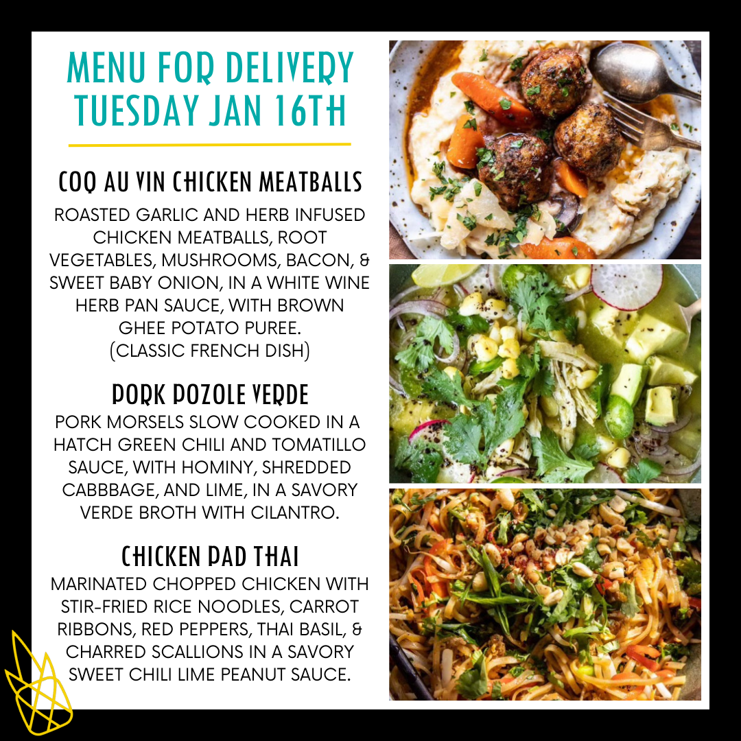 Menu for a delivery Tuesday January 16th