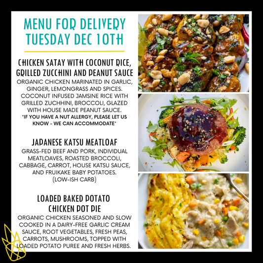 Menu for a delivery Tuesday December 10th