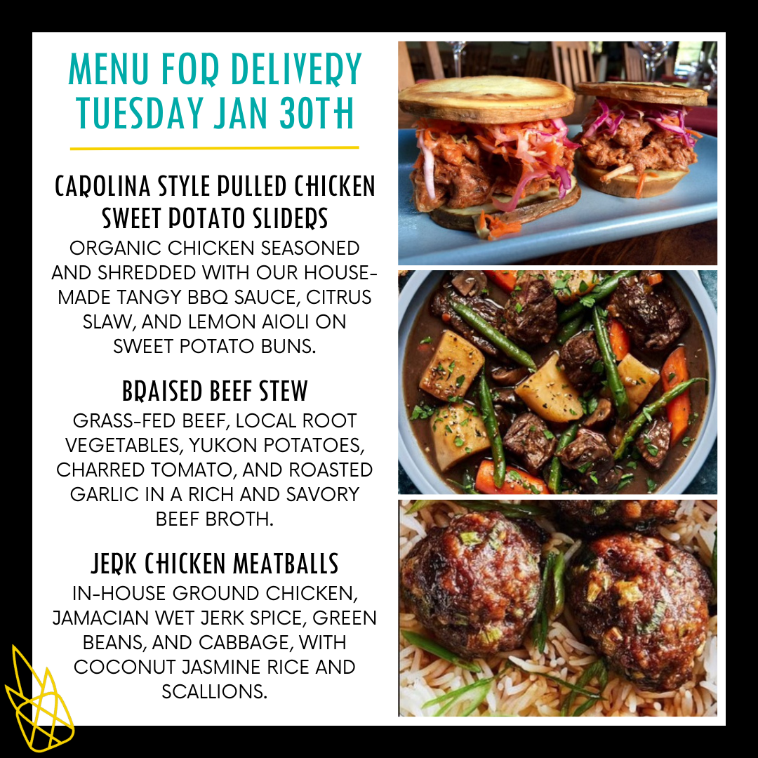 Menu for a delivery Tuesday January 30th