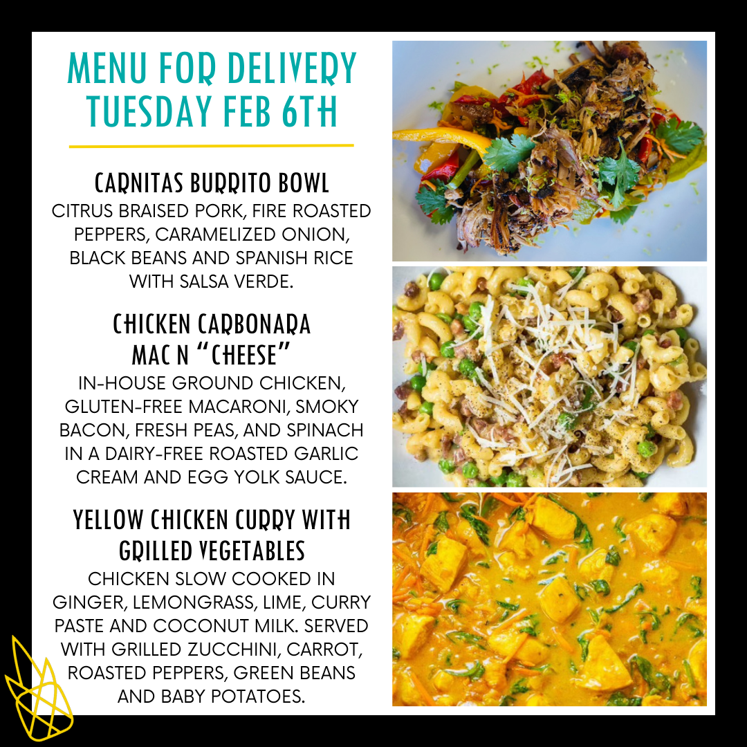 Menu for a delivery Tuesday February 6th.