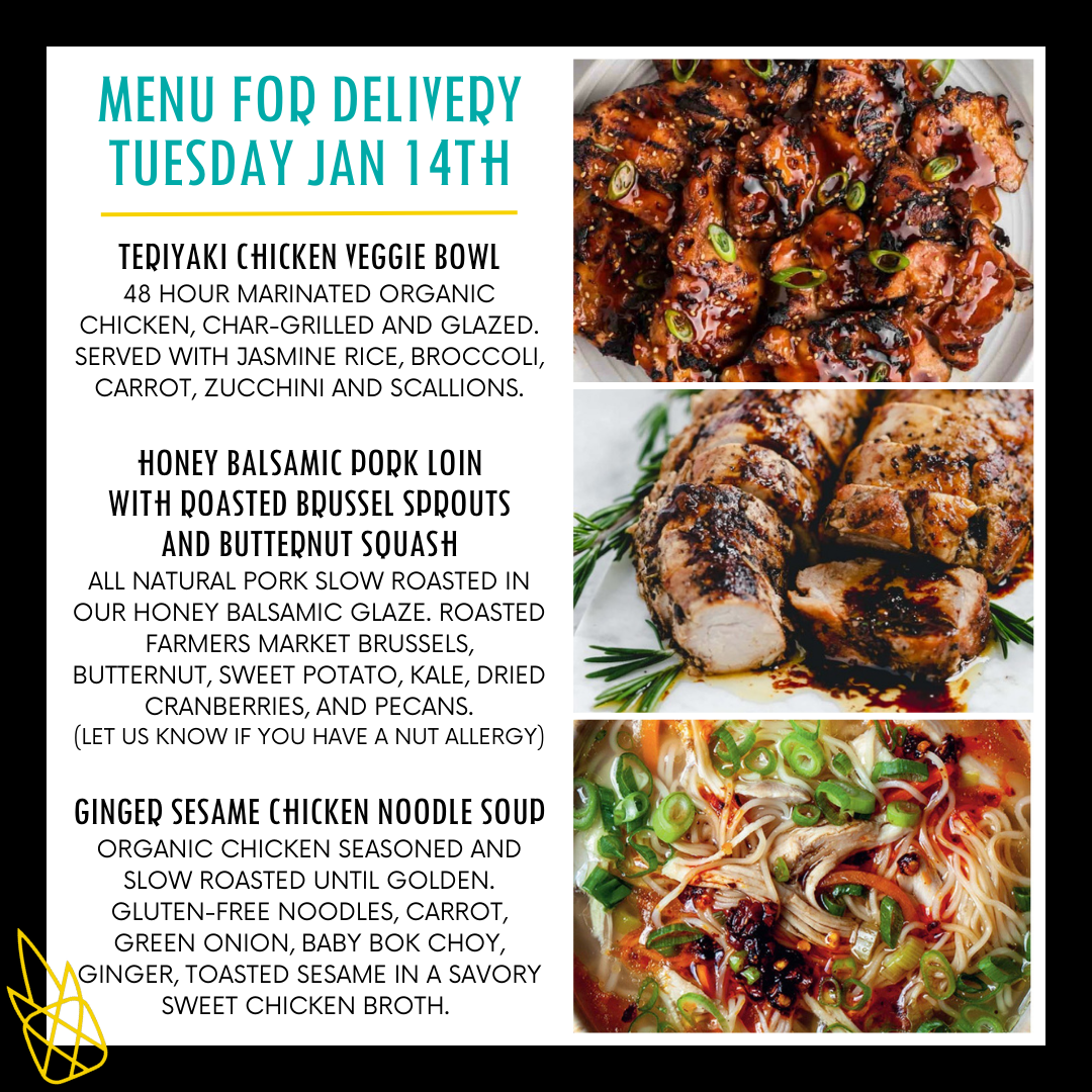 Delivery In Menu Menu for a delivery Tuesday January 14th – Clean Machine Kitchen