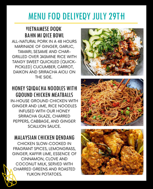 Menu for a delivery Tuesday July 29th