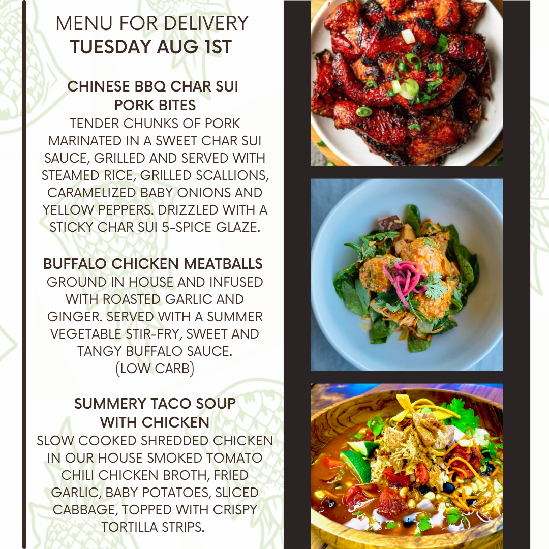 Menu for a delivery Tuesday August 1st