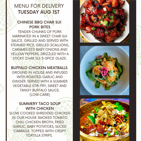 Menu for a delivery Tuesday August 1st