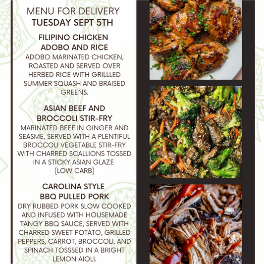 Menu for a delivery Tuesday September 5th