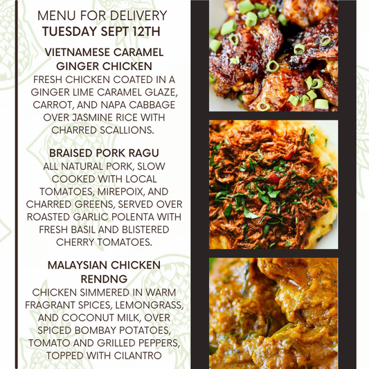 Menu for a delivery Tuesday September 12