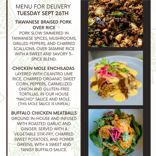 Menu for a delivery Tuesday September 26th