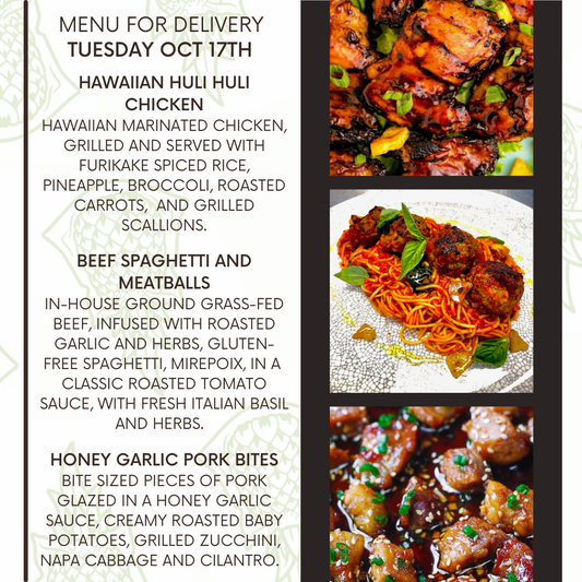 Menu for a delivery Tuesday October 17th