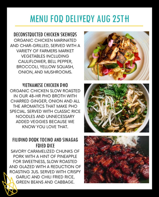 Menu for a delivery Tuesday August 25th