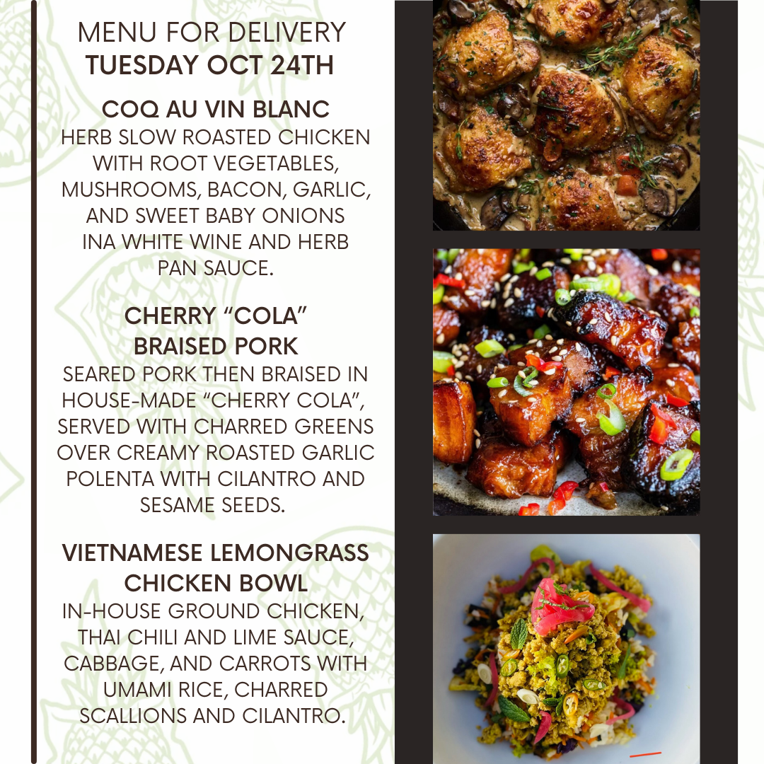 Menu for a delivery Tuesday October 24th