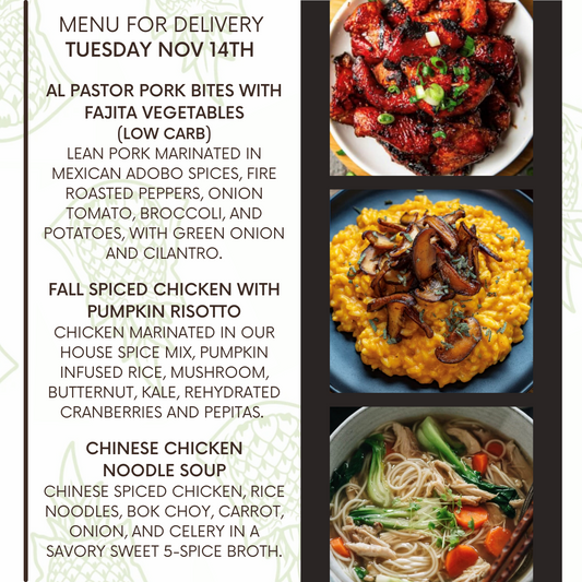 Menu for a delivery Tuesday November 14th