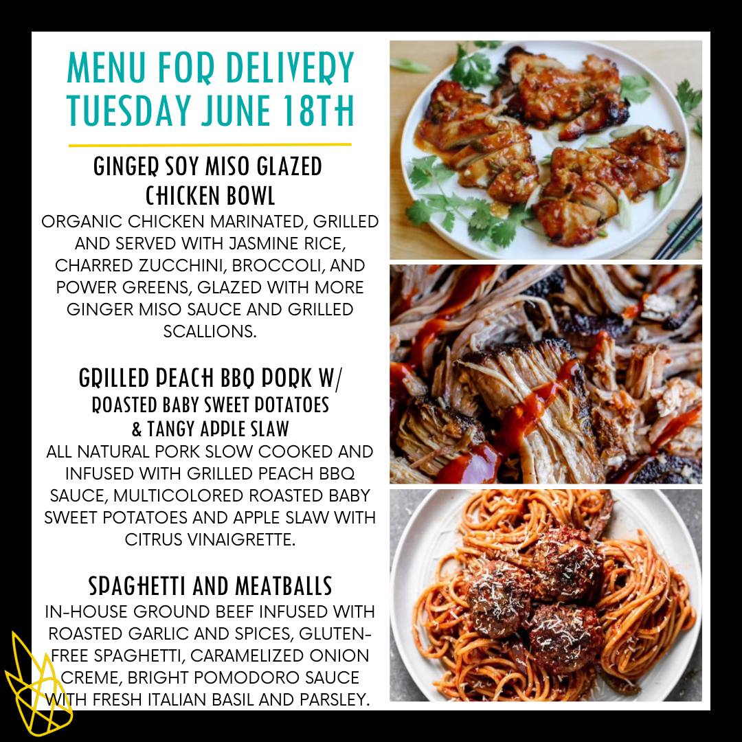 Menu for a delivery Tuesday June 18th