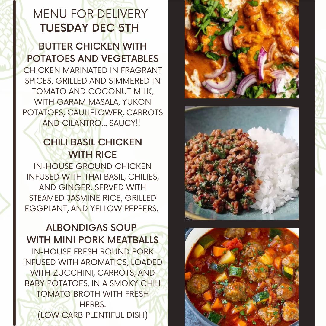 Menu for a delivery Tuesday December 5th (3 deliveries left of 2023 ...