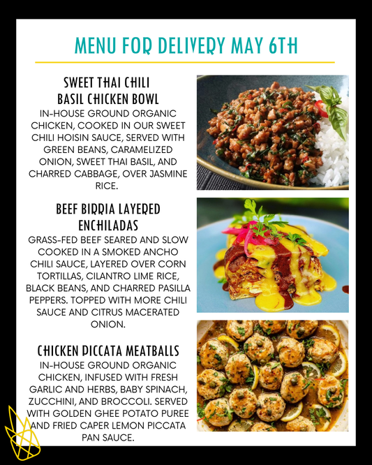 Menu for a delivery Tuesday May 6th